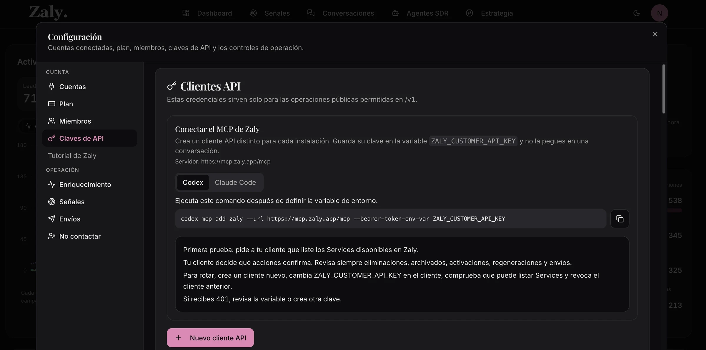 Crea un cliente API en Zaly